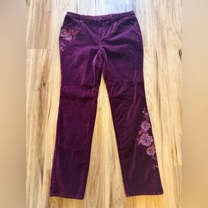 Sundance Women's Boot Cut Jeans - Burgundy with Floral Embroidery